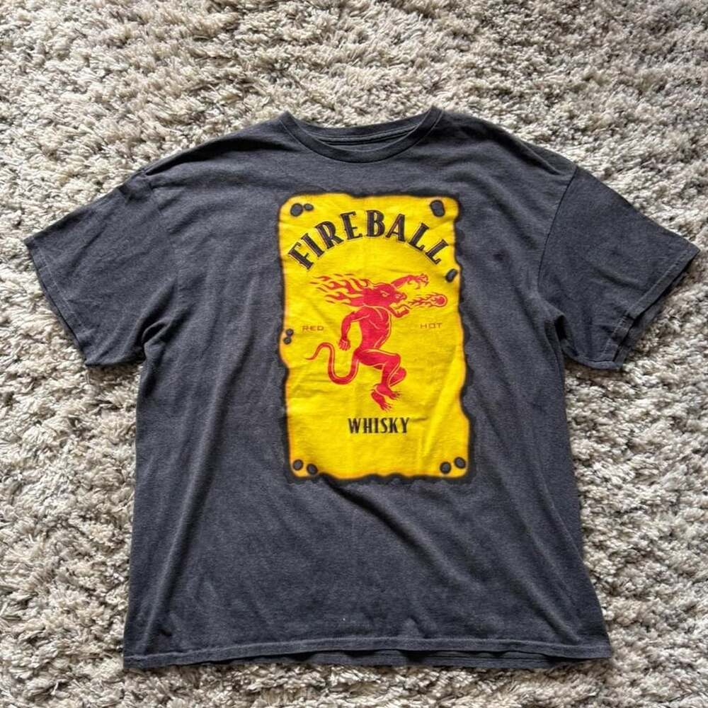 Fireball Whisky Red Hot Dragon Graphic T-Shirt Charcoal Grey XL